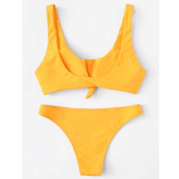 SOLD OUT CLEARANCE Yellow Knot Tie Front Top Cheeky Bikini Swimsuit - Picture 2 of 5